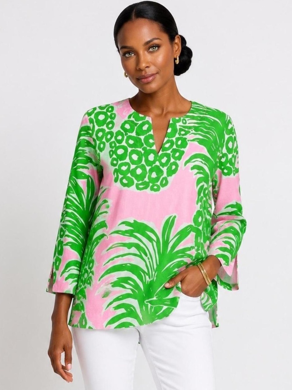 Lilly Pulitzer Pink Green Pineapple Cotton Tunic Top Size S Tropical Resort